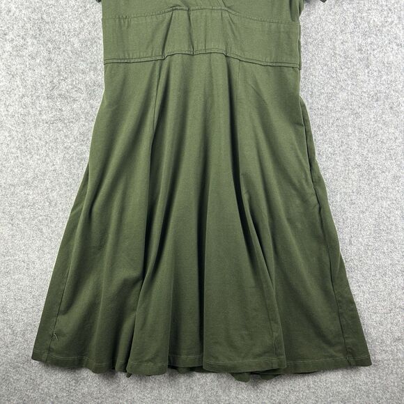 Eshakti Fit Flare Dress Womens Small 6 Olive Green Pockets Cotton Stretch Zip - Picture 3 of 15